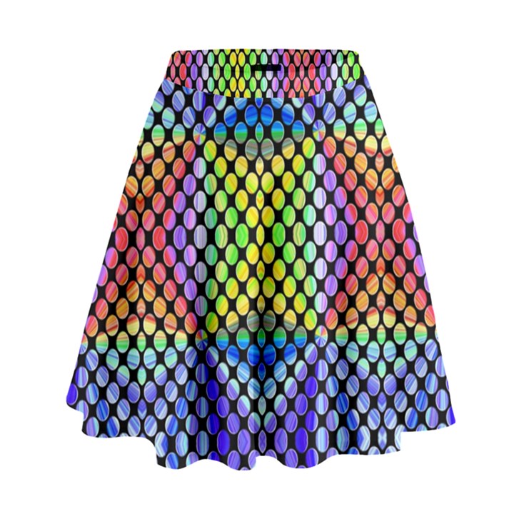 Bright Circle Abstract Black Blue Yellow Red High Waist Skirt