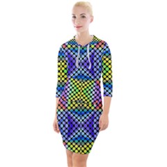 Bright Circle Abstract Black Blue Yellow Red Quarter Sleeve Hood Bodycon Dress by BrightVibesDesign