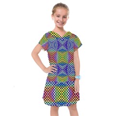 Bright Circle Abstract Black Blue Yellow Red Kids  Drop Waist Dress by BrightVibesDesign