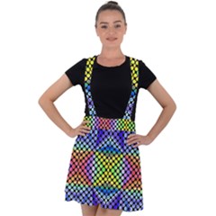 Bright Circle Abstract Black Blue Yellow Red Velvet Suspender Skater Skirt by BrightVibesDesign