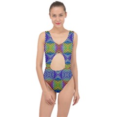 Bright Circle Abstract Black Blue Yellow Red Center Cut Out Swimsuit