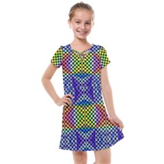 Bright Circle Abstract Black Blue Yellow Red Kids  Cross Web Dress by BrightVibesDesign