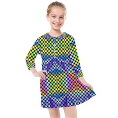 Bright Circle Abstract Black Blue Yellow Red Kids  Quarter Sleeve Shirt Dress by BrightVibesDesign