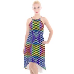 Bright Circle Abstract Black Blue Yellow Red High-low Halter Chiffon Dress 