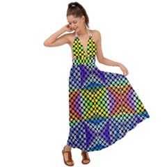 Bright Circle Abstract Black Blue Yellow Red Backless Maxi Beach Dress by BrightVibesDesign