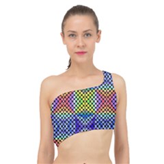 Bright Circle Abstract Black Blue Yellow Red Spliced Up Bikini Top 