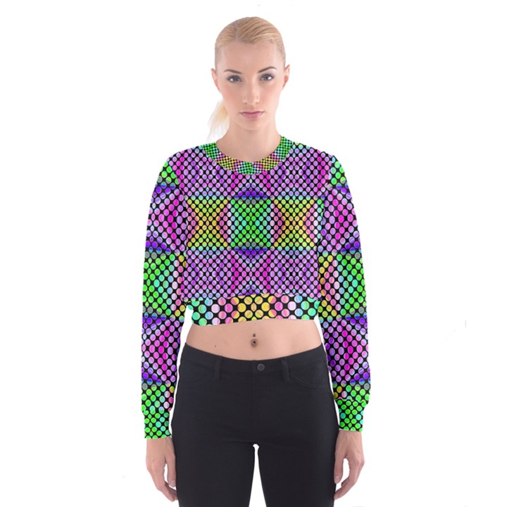 Bright  Circle Abstract Black Pink Green Yellow Cropped Sweatshirt