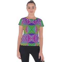 Bright  Circle Abstract Black Pink Green Yellow Short Sleeve Sports Top  by BrightVibesDesign