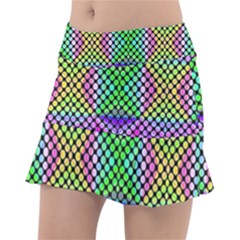 Bright  Circle Abstract Black Pink Green Yellow Tennis Skirt by BrightVibesDesign