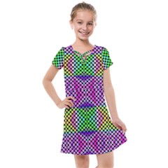 Bright  Circle Abstract Black Pink Green Yellow Kids  Cross Web Dress by BrightVibesDesign