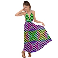 Bright  Circle Abstract Black Pink Green Yellow Backless Maxi Beach Dress by BrightVibesDesign