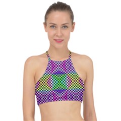 Bright  Circle Abstract Black Pink Green Yellow Racer Front Bikini Top