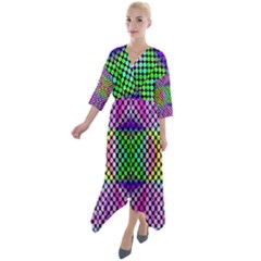 Bright  Circle Abstract Black Pink Green Yellow Quarter Sleeve Wrap Front Maxi Dress