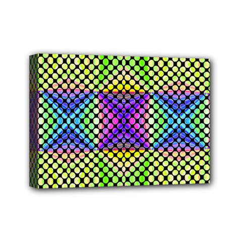 Bright  Circle Abstract Black Yellow Purple Green Blue Mini Canvas 7  X 5  (stretched) by BrightVibesDesign