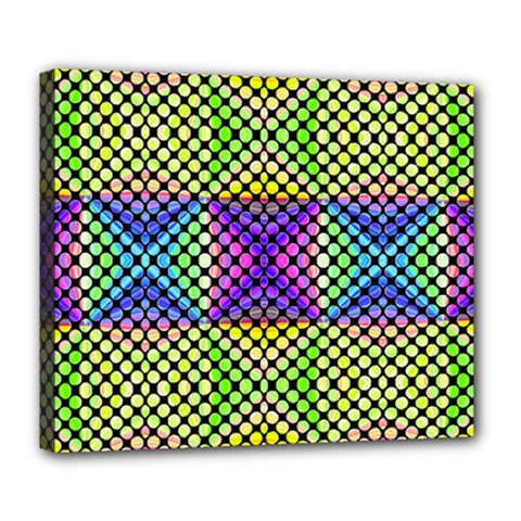 Bright  Circle Abstract Black Yellow Purple Green Blue Deluxe Canvas 24  X 20  (stretched) by BrightVibesDesign