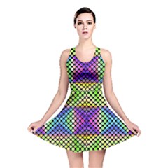 Bright  Circle Abstract Black Yellow Purple Green Blue Reversible Skater Dress by BrightVibesDesign