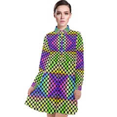 Bright  Circle Abstract Black Yellow Purple Green Blue Long Sleeve Chiffon Shirt Dress by BrightVibesDesign