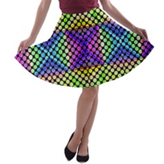 Bright  Circle Abstract Black Yellow Purple Green Blue A-line Skater Skirt by BrightVibesDesign