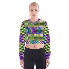 Bright  Circle Abstract Black Yellow Purple Green Blue Cropped Sweatshirt by BrightVibesDesign