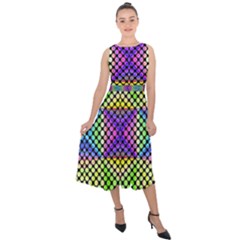 Bright  Circle Abstract Black Yellow Purple Green Blue Midi Tie-back Chiffon Dress by BrightVibesDesign