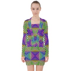 Bright  Circle Abstract Black Yellow Purple Green Blue V-neck Bodycon Long Sleeve Dress by BrightVibesDesign