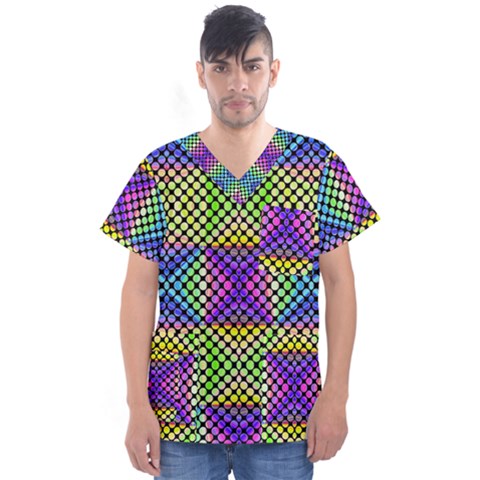 Bright  Circle Abstract Black Yellow Purple Green Blue Men s V-neck Scrub Top by BrightVibesDesign