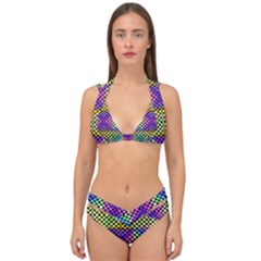 Bright  Circle Abstract Black Yellow Purple Green Blue Double Strap Halter Bikini Set by BrightVibesDesign