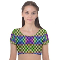 Bright  Circle Abstract Black Yellow Purple Green Blue Velvet Short Sleeve Crop Top  by BrightVibesDesign