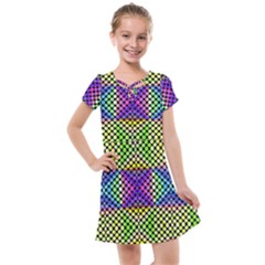 Bright  Circle Abstract Black Yellow Purple Green Blue Kids  Cross Web Dress by BrightVibesDesign