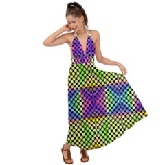 Bright  Circle Abstract Black Yellow Purple Green Blue Backless Maxi Beach Dress by BrightVibesDesign