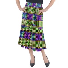 Bright  Circle Abstract Black Yellow Purple Green Blue Midi Mermaid Skirt by BrightVibesDesign