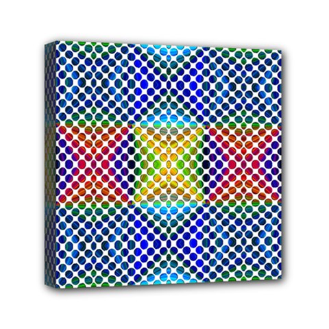 Colorful Circle Abstract White  Blue Yellow Red Mini Canvas 6  X 6  (stretched) by BrightVibesDesign