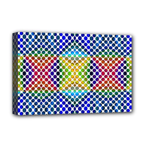 Colorful Circle Abstract White  Blue Yellow Red Deluxe Canvas 18  X 12  (stretched) by BrightVibesDesign