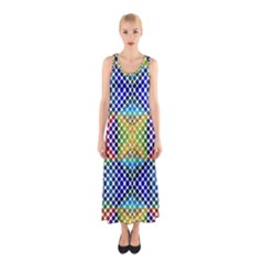 Colorful Circle Abstract White  Blue Yellow Red Sleeveless Maxi Dress by BrightVibesDesign