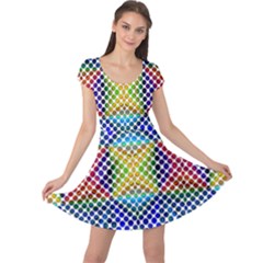 Colorful Circle Abstract White  Blue Yellow Red Cap Sleeve Dress by BrightVibesDesign