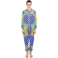 Colorful Circle Abstract White  Blue Yellow Red Hooded Jumpsuit (ladies)  by BrightVibesDesign