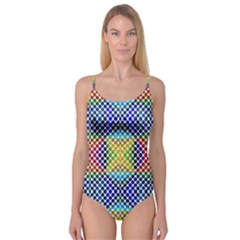 Colorful Circle Abstract White  Blue Yellow Red Camisole Leotard  by BrightVibesDesign