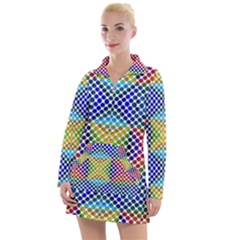 Colorful Circle Abstract White  Blue Yellow Red Women s Long Sleeve Casual Dress by BrightVibesDesign