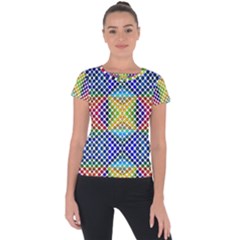 Colorful Circle Abstract White  Blue Yellow Red Short Sleeve Sports Top  by BrightVibesDesign