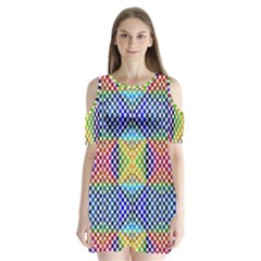 Colorful Circle Abstract White  Blue Yellow Red Shoulder Cutout Velvet One Piece by BrightVibesDesign