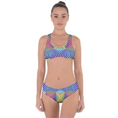 Colorful Circle Abstract White  Blue Yellow Red Criss Cross Bikini Set by BrightVibesDesign