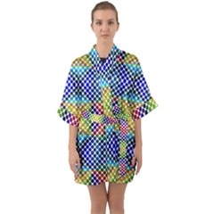 Colorful Circle Abstract White  Blue Yellow Red Half Sleeve Satin Kimono 