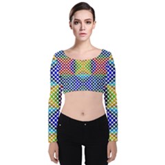 Colorful Circle Abstract White  Blue Yellow Red Velvet Long Sleeve Crop Top by BrightVibesDesign