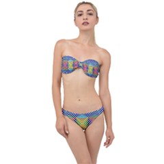 Colorful Circle Abstract White  Blue Yellow Red Classic Bandeau Bikini Set by BrightVibesDesign