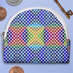 Colorful Circle Abstract White  Blue Yellow Red Horseshoe Style Canvas Pouch by BrightVibesDesign