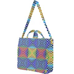 Colorful Circle Abstract White  Blue Yellow Red Square Shoulder Tote Bag by BrightVibesDesign