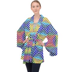 Colorful Circle Abstract White  Blue Yellow Red Long Sleeve Velvet Kimono  by BrightVibesDesign