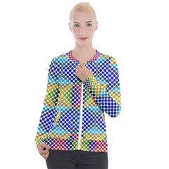 Colorful Circle Abstract White  Blue Yellow Red Casual Zip Up Jacket by BrightVibesDesign