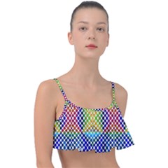 Colorful Circle Abstract White  Blue Yellow Red Frill Bikini Top