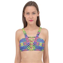 Colorful Circle Abstract White  Blue Yellow Red Cage Up Bikini Top by BrightVibesDesign